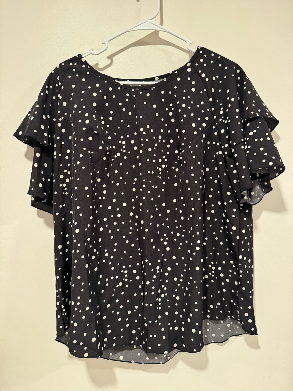 SHEIN Curve Black Polka Dot Flutter Sleeve Blouse Women Tops 1XL